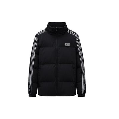 Striped Casual Short Stand Collar Warm Down Jacket Unisex Outerwear Black 972348902-3