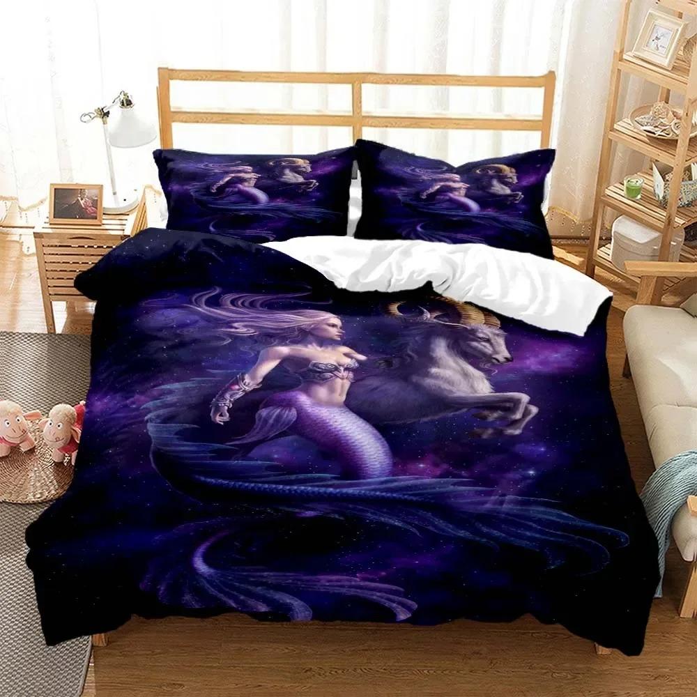 Zodiac Mermaid Digital Beding Set 3D Printed Suitable for Bedrom Soft with Soft Fabric Duvet Cover Set With Pilowcases Children Kids Home Textile