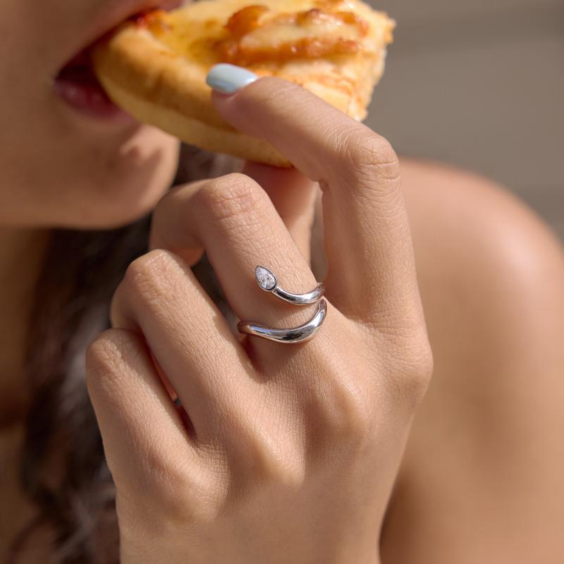 Water Drop Zircon Snake Shape Open Rings For Women Minimalist Gold Pvd Plated Stainless Steel Rings Jewelry