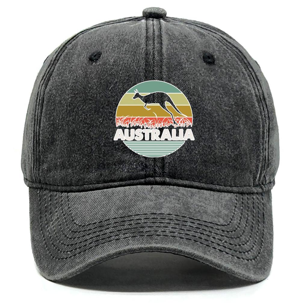 AUSTRALIA" Kangaroo Print Snapback Baseball Hat, Mesh Hat Sunshade Adjustable Strap Curved Brim Simple Adjustable Baseball Cap
