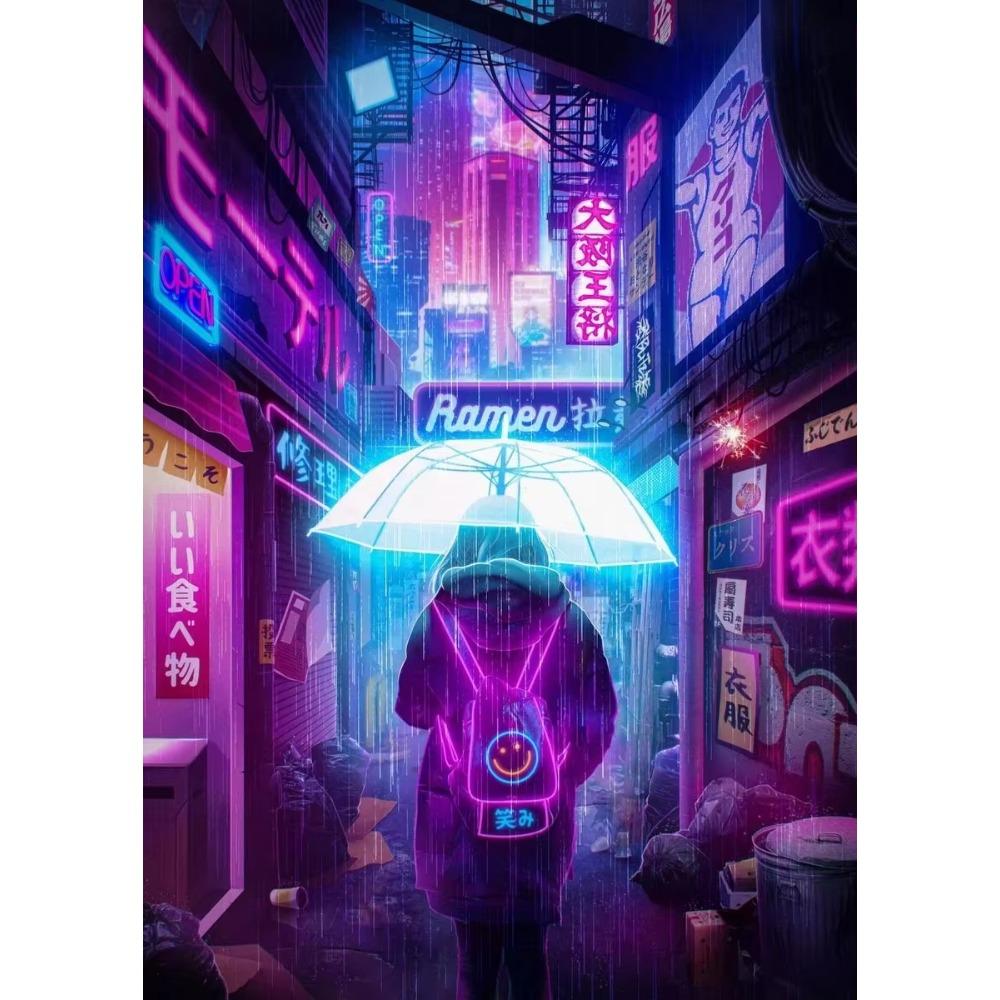 Affiche de Ville Cyberpunk Future Style Punk Paysage de Rue de Ville Nocturne Toile Image Murale pour Décoration de Salon Cuadro