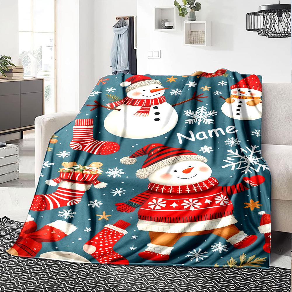 Personlig Jul Snögubbe Tema Tryckt Filt - Perfekt för Soffa, Säng, Resor & Utomhusbruk | Maskintvättbar, Mysig & Hållbar.