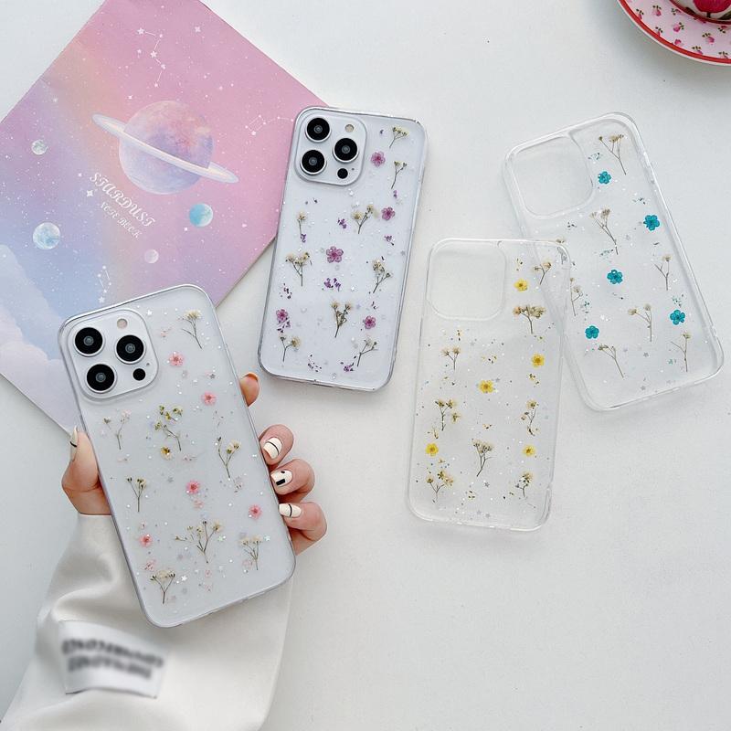 Real Flowers Dried Flowers Soft TPU Phone Case For iPhone 17 16 Pro 15 14 Pro Max 13 Mini 12 11 Clear Shockproof Case