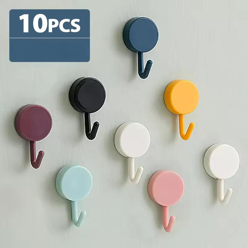 5/10PCS Self Adhesive Wall Hook Strong Without Drilling Clothes Toilet Bathroom Door Kitchen Towel Hanger Home Table Locker Hook