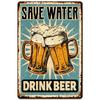 Save Water Drink Beer Vintage Metal Wall Sign Rustic Blue White Retro Art with Foam Bier Illustration Christmas Decor