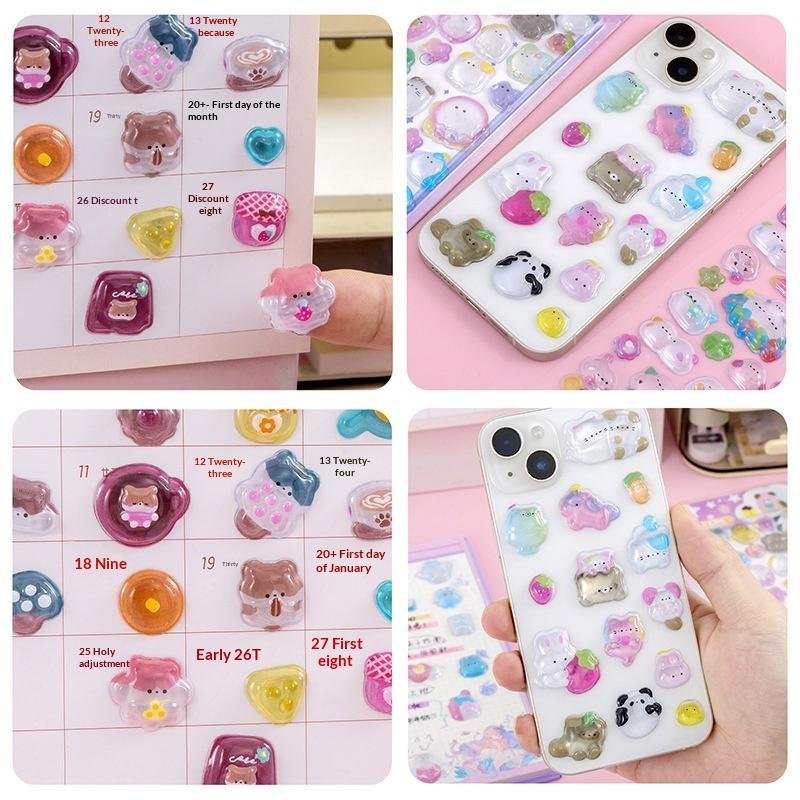 Fun 3D Relief Stickers Creative Cartoon Animals Cute Aesthetic Stickers Diy Phone Case Journal Decoration Stickers