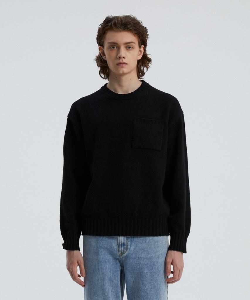 KNITTED Cashmere Wool Pocket Round Knit Black