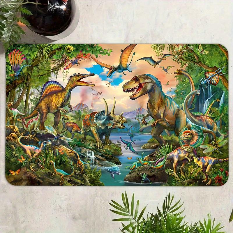 Jurassic Dinosaur Pattern Flannel-printed Floor Mats Are Slip-resistant Suitable for Living Room Bedroom Terrace Garden Carpets