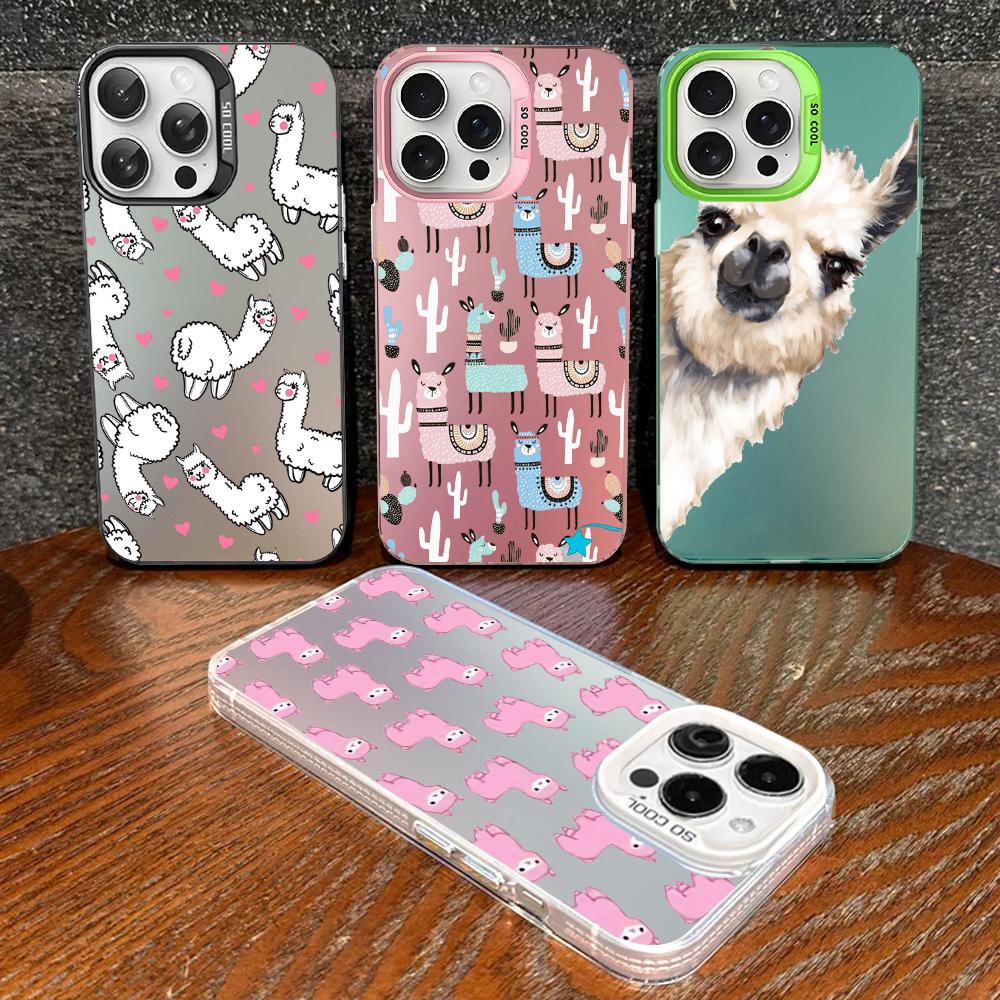 Llama Alpaca Animals Cartoon Colorful Phone Case For IPhone 18 16 15 14 13 12 11 Pro Max X XR XSMAX Matte Shockproof Back Cover