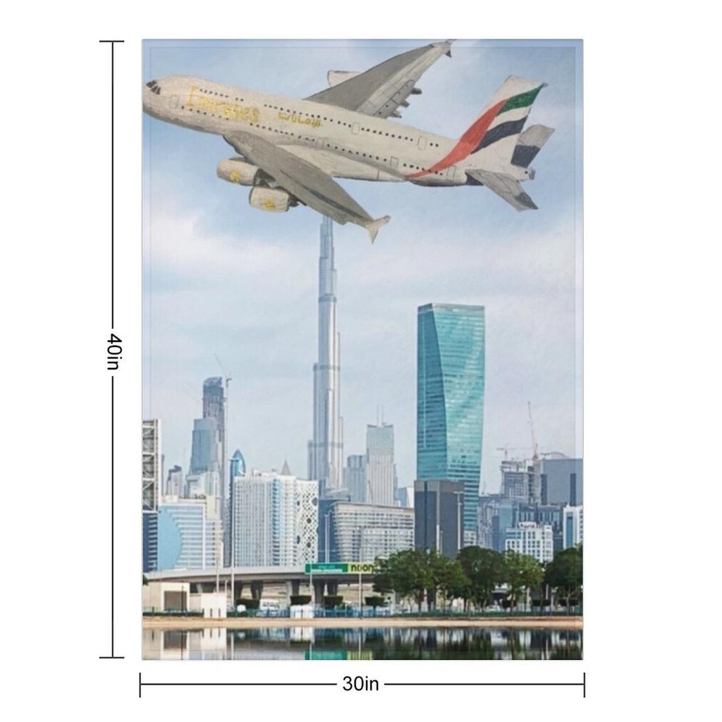 Emirates Airbus A380 über Dubai fliegend Wurfdecke Camping Thermische Picknickdecken Sofas Dekorative Decken