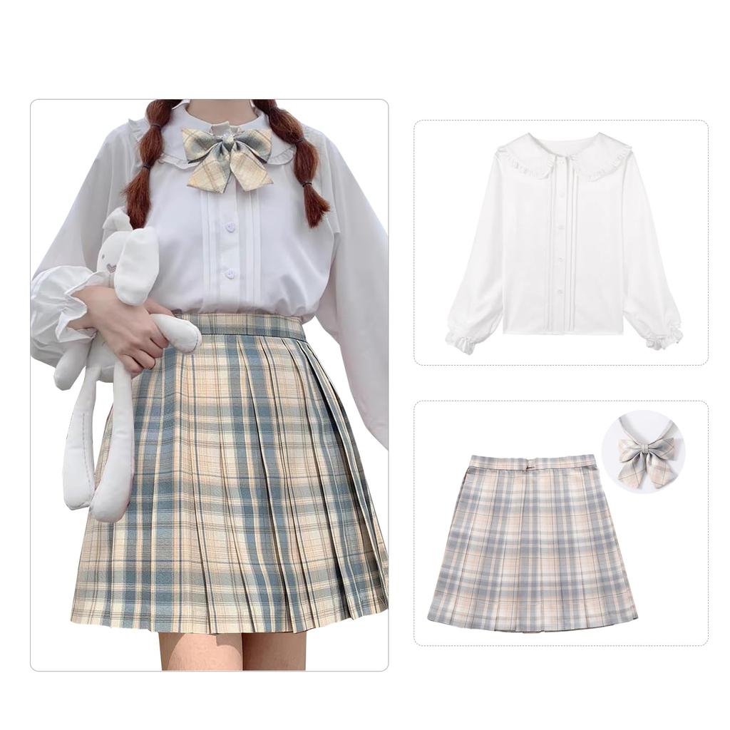 Qichenk High School Jenteuniform Plissert Rutete Skjørt med Perfekt for Foto Moro Kulturell Lang Størrelse L Skjørt, Skjørt, Cosplay, Sløyfe, Fester,