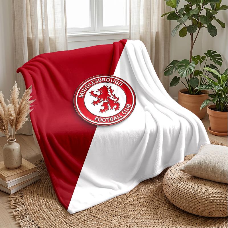Flanelová deka s potlačou Middlesbrough Football, Mäkká teplá ľahká prehozová deka na pohovku posteľ kemping