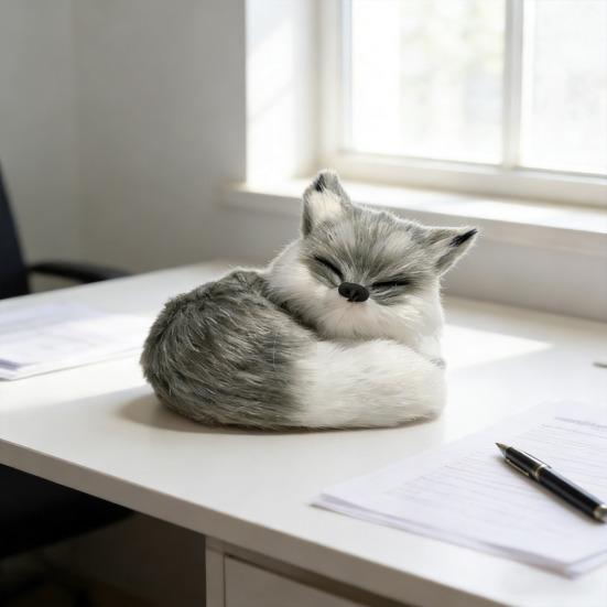 Simulated Fox Model Realistic Artificial Fur Sleeping Fox Figurine Mini Animal Statue Home Office Decoration Ornament Animal Lovers Gift
