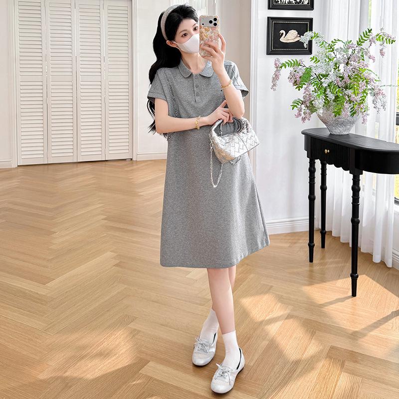 2026 Summer Maternity Lapel Dress: Casual, Fashionable Short Sleeve, Loose Fit