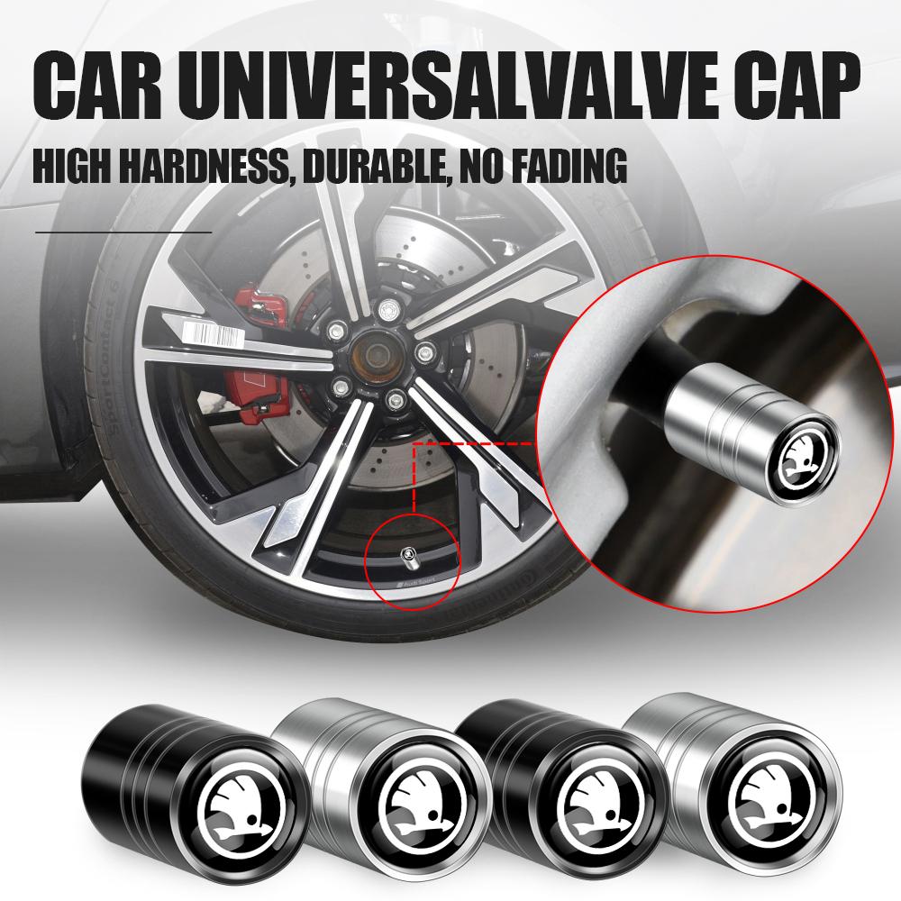 4Pcs Car Wheel Tires Bolt-in Valve Emblem Caps For Skoda S Octavia 2 3 A5 A7 Rapid Fabia Superb Kodiaq Scala Karoq VRS VII Kamiq