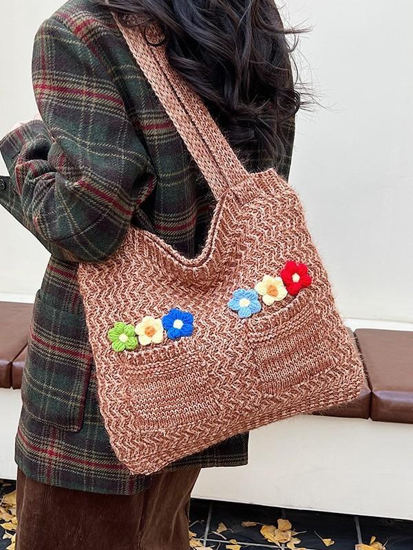 Cotton Woven Shoulder Bag With Open Top And Inner Pocket For Everyday Use