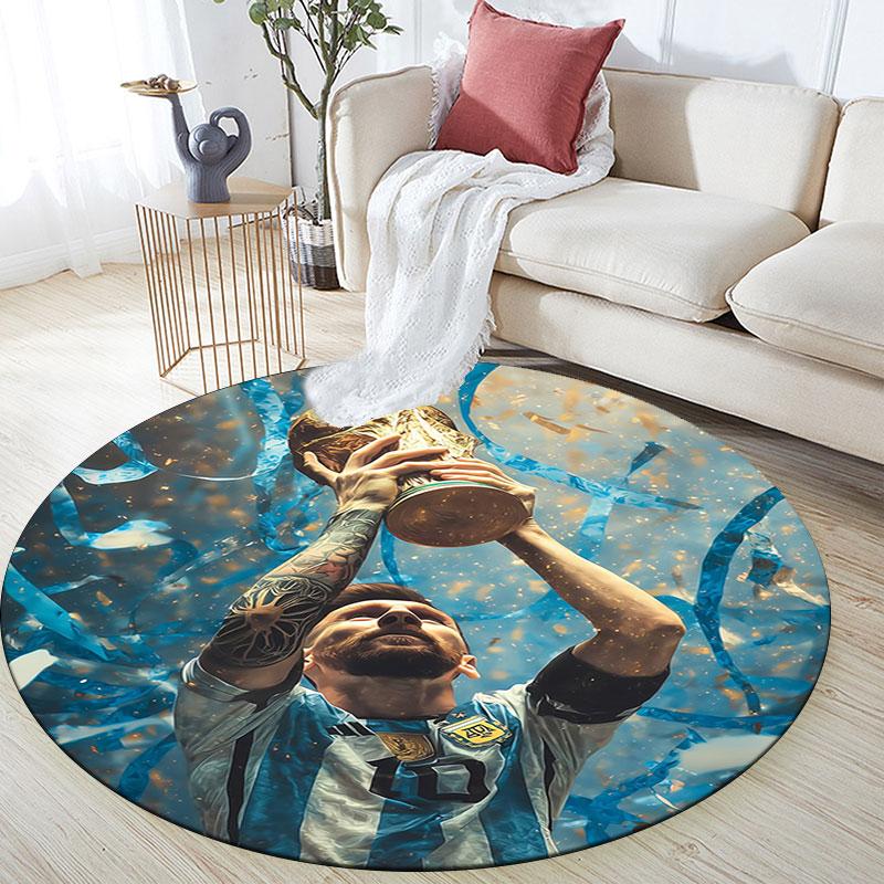 Lionel Messi Printed Round Rug, Non Slip Washable Circular Carpet For Living Room Bedroom Playroom, Sports Fan Decor, Holiday Birthday Gift