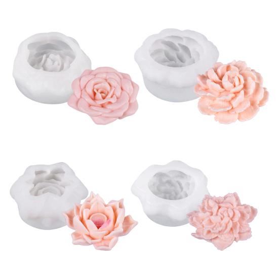 Yousheng Flower Silicone Molds Flower Candle Molds Rose Peony Fondant Mold for Jelly Chocolate Mousse Cake Decorating 3D Candle Soap Floral Epoxy