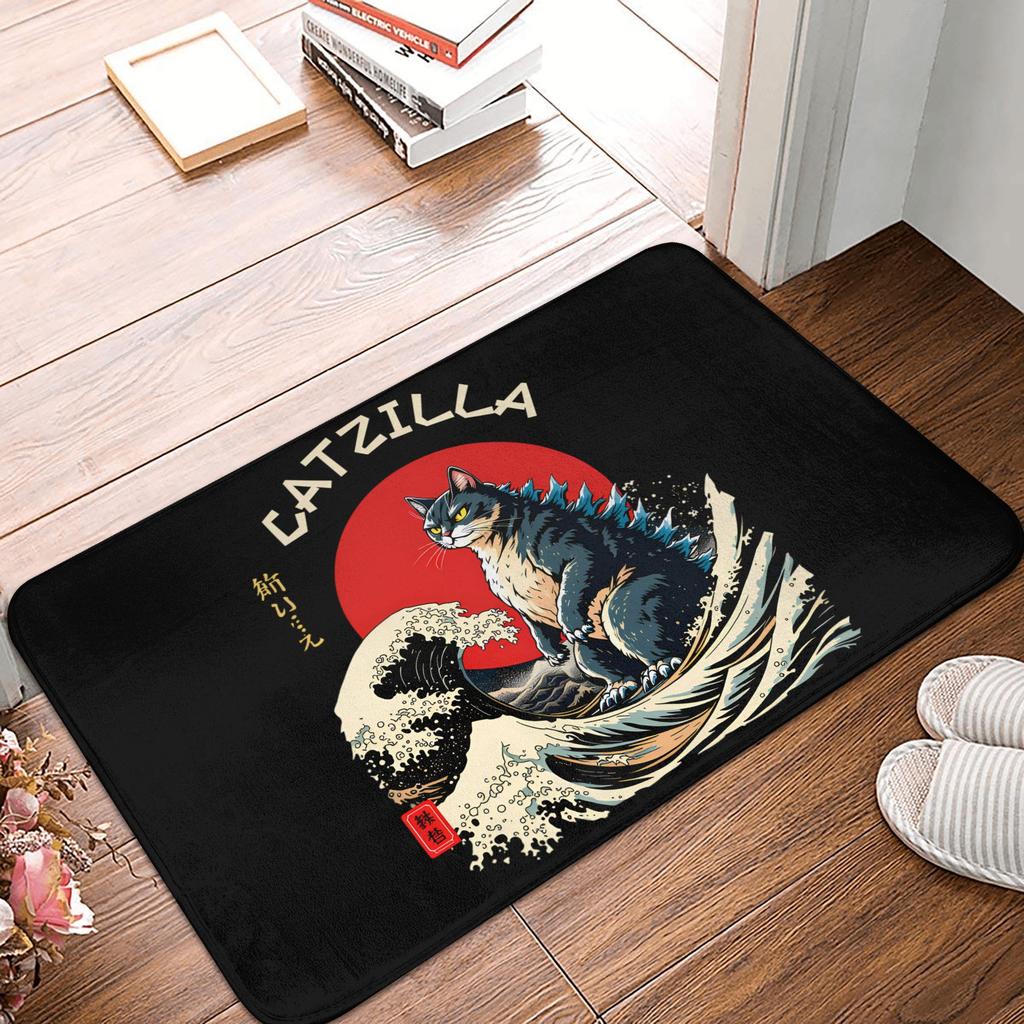 Funny Catzilla Cat Japanese Art Doormat Non-Slip Entrance Bath Kitchen Floor Door Mats Bedroom Balcony Rug Carpet Footpad