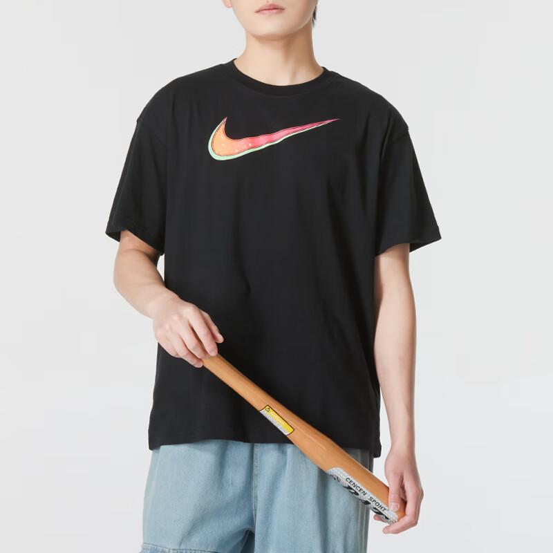 Nike Logo Print Loose Casual Running Fitness Training Comfortable Breathable Crew Neck Short Sleeve T-Shirt Men Tops Black FV8407010