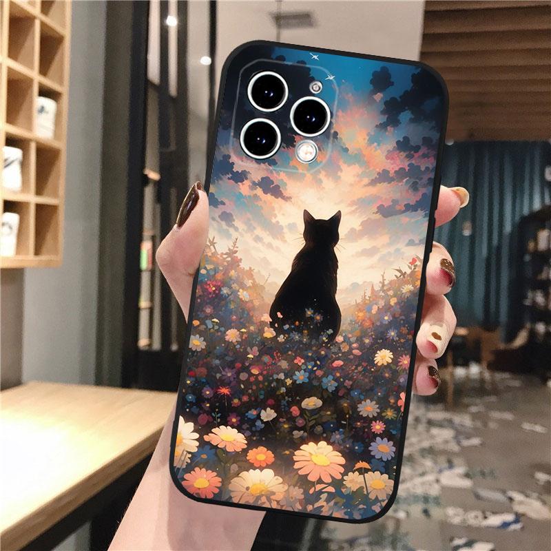 Telefoonhoesje met zwarte kat voor iPhone 15 14 Pro Max 13 12 11 Pro Max XSMax XR 12 13 mini 14 Plus