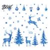 Fresh Watercolor Style Window Art Christmas Sticker Non Adhesive Blue Elk Snowflake Tree Removable PVC Holiday Decorations Wall Decal Static