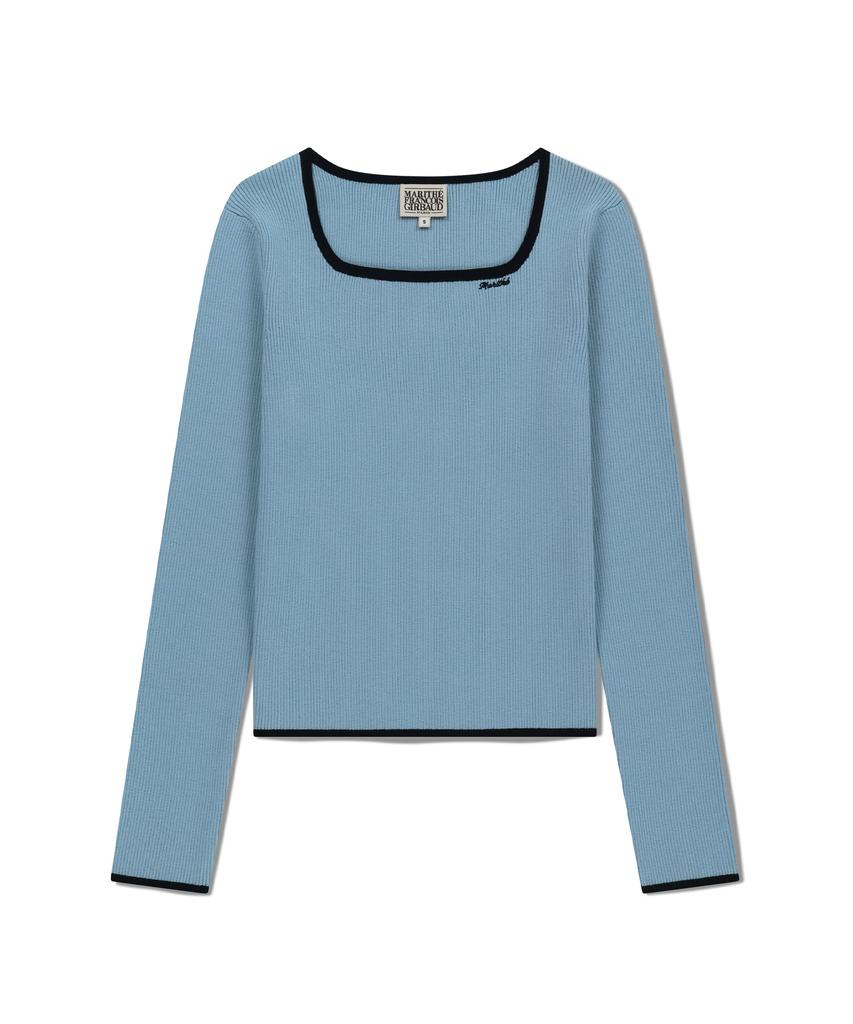 Malittepeulangsowajeobeo W Color Point Square Neck Knit Pullover Sky Blue