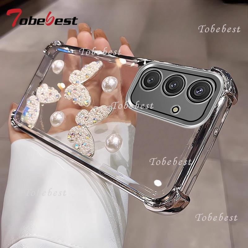Capa 3D Pérola Borboleta Chapeamento à Prova de Choque para Samsung Galaxy A04 A04S A04E A03 A03S A02 A02S A20 A30 A50 A70 A10S A20S