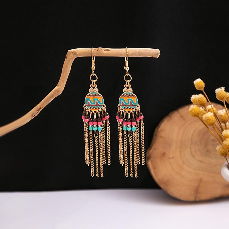 Bohemian Ethnic Style Long Tassel Metal Dangle Earrings