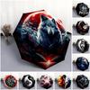 1pc Wolf Theme Pattern Umbrella Portable Folding Umbrella Iron Frame Hole Bone Structure Outdoor Home Umbrella