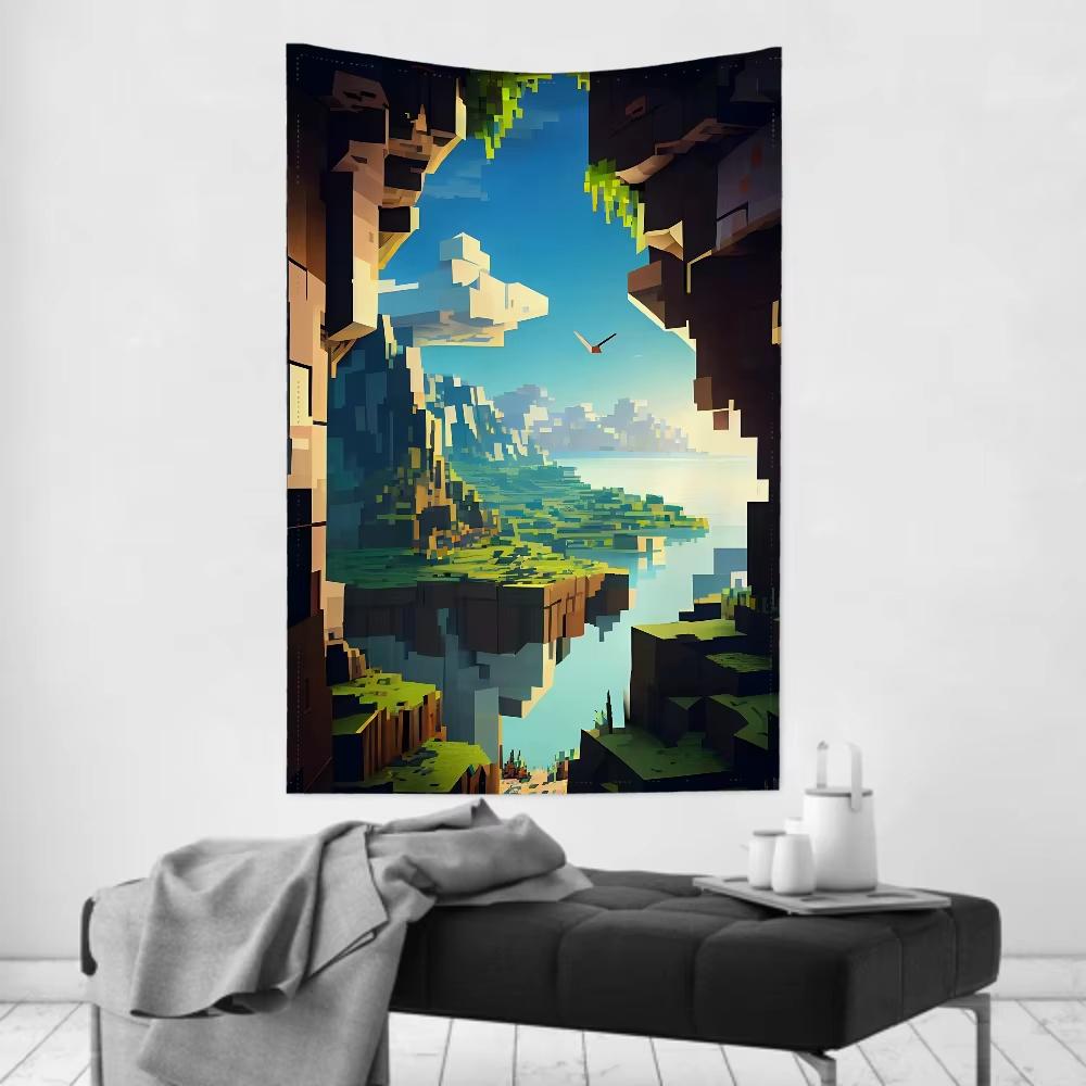 VIKAMA Fantasy Pixel Style Tapestry Sunshine Canyon Floating Island Living Room Bedroom Game Room Decoration