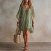 Frühling neue europäische und amerikanische Damenbekleidung V-Ausschnitt Chiffonkleid Meeresurlaub lockere Bluse Strandkleid