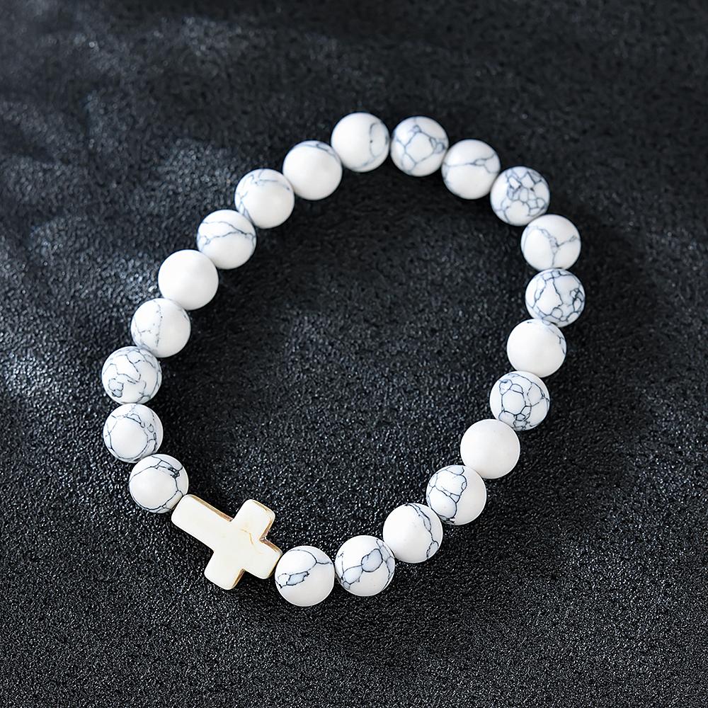 Religieuze kruisarmband voor dames heren natuursteen kralen elastische link gebedsarmband met kaart