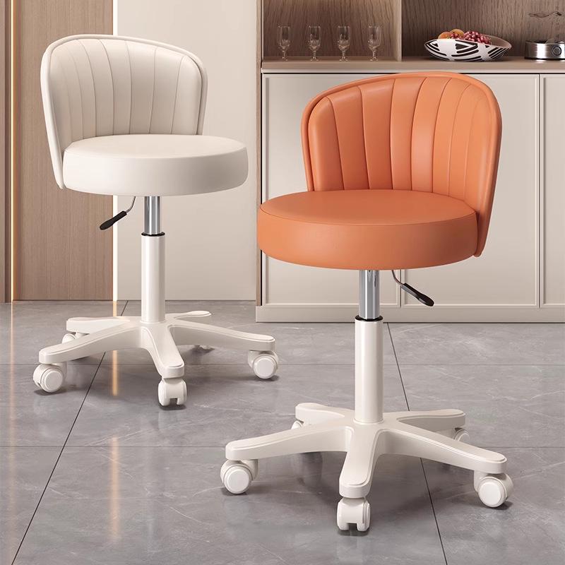 Adjustable Swivel Makeup Stool with Backrest - Cream Bedroom Dressing Table Chair On Rollers