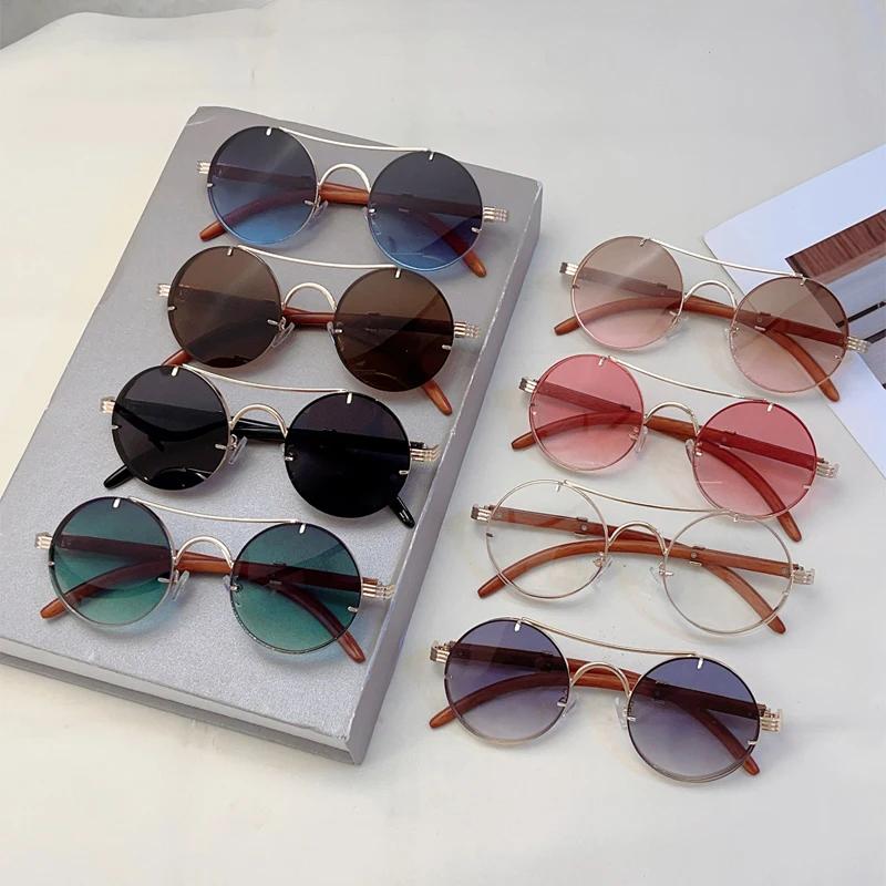 Lunettes de soleil rondes vintage Homme Nouvelle mode Rétro Double pont Nuances décontractées Femme Luxe Dégradé Multicolore Lunettes de soleil