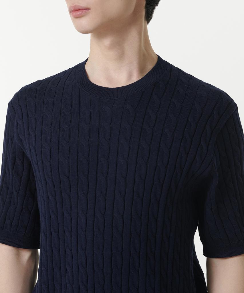MUSINSA STANDARD Cable Crew Neck Short Sleeve Knit [Navy]