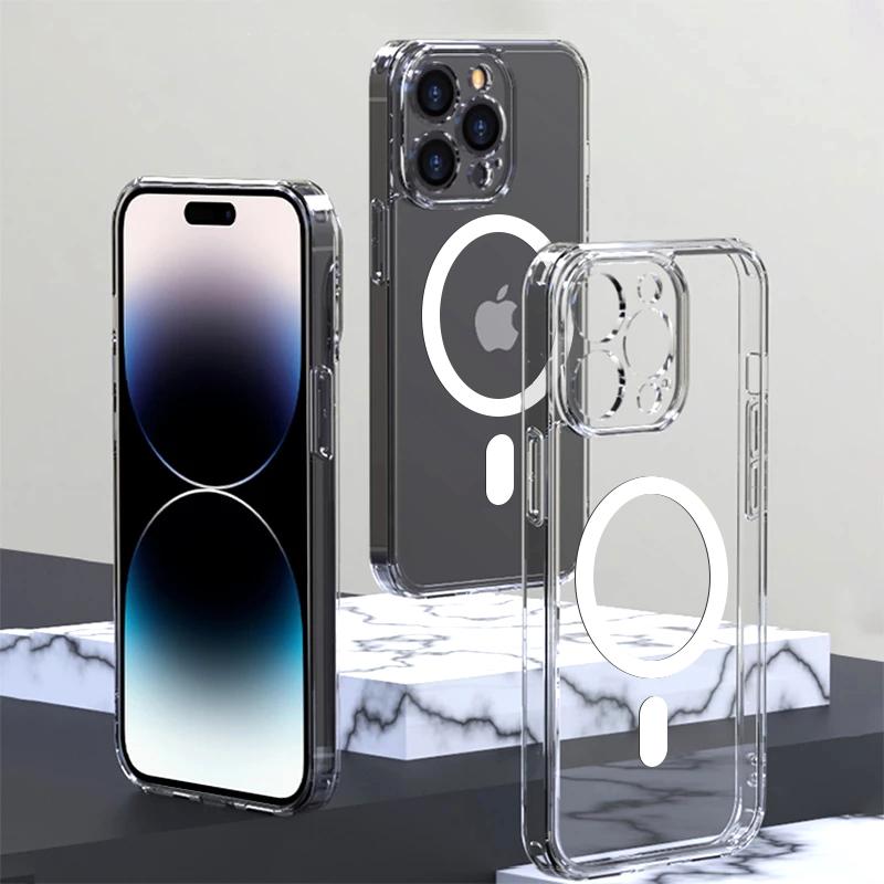 Capa de Silicone Magnética Transparente Para Magsafe Para iPhone 15 14 13 12 11 Pro Max XS XR 7 8 Plus Capa de Carregamento Sem Fio