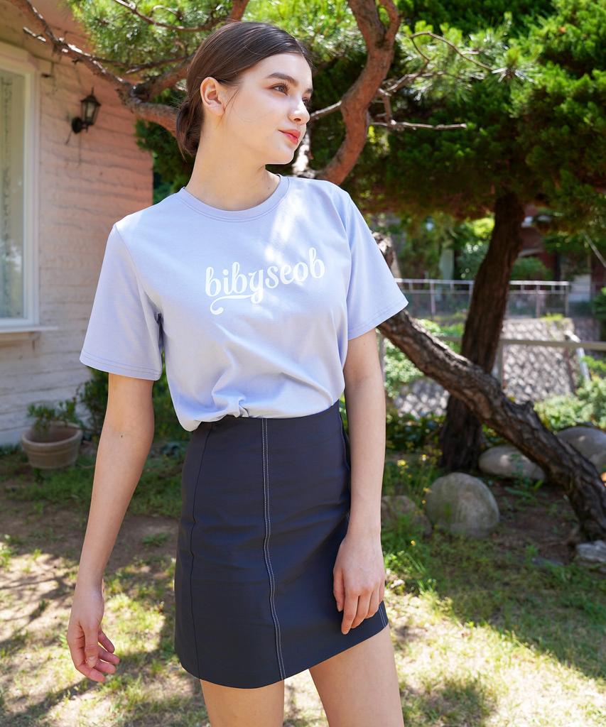 Bye Bye Seop [Set] Stitch Half Crop Shirt + Mini Skirt Navy