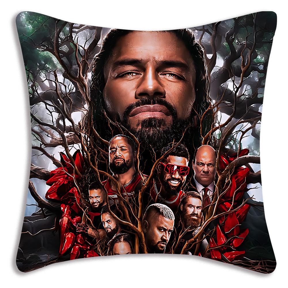 W-WWE LOGO W-WrestleMania Federe Cuscini Cartoni Animati Divano Decorativo Casa Stampa Double-sided Peluche Corto Carino Copricuscino