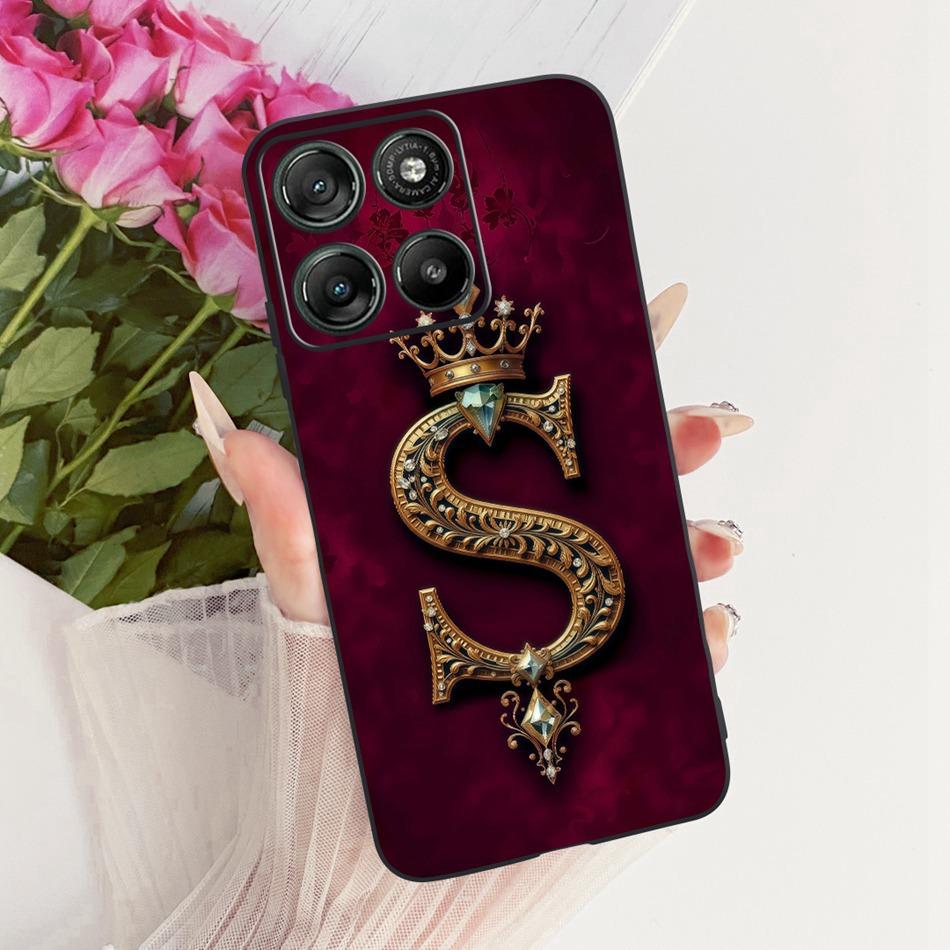 For Motorola Moto G77 G67 2026 Royal Crown Initial Letter Phone Case For Motorola MotoG77 MotoG67 Black Silicon Soft Bumpers
