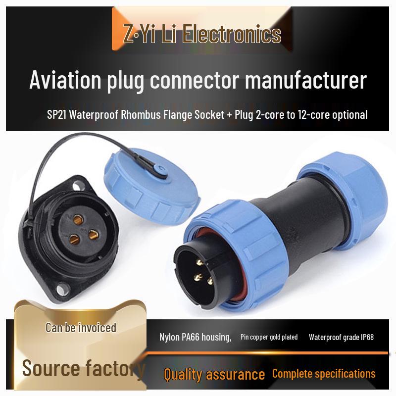 SP21 Diamond 23-Pin Aviation Plug Socket, IP68 Waterproof Male & Female Connector