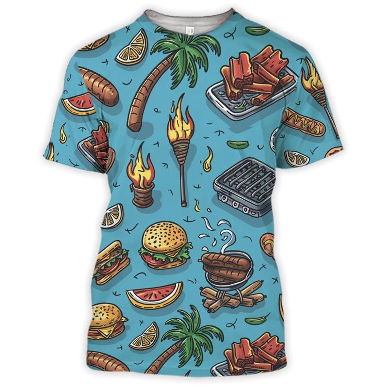 Grill Party Graphic Barbecue Pork T-Shirt Men Picnic BBQ T-Shirt Grilling Hamburger Fashion Fun T-shirt