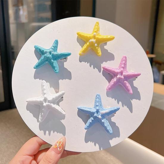 5 Stück Mädchen Haarspange mit simulierter Seesternform Haarclip Stabiler Halt Macaron-Farben Haaraccessoire für den Strand