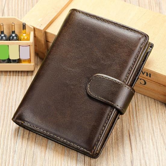 Vintage Herren Faux-Leder Geldbörse RFID-Blockierend Zweifach gefaltet Kurze Geldbörse Minimalistisch Schlank Anti-Diebstahl Kreditkartenhalter Fronttaschen-Geldbörse