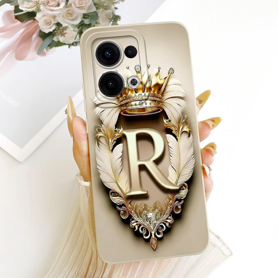 For Oppo Reno13 CPH2689 PKM110 Case For Oppo Reno 13 Cover Luxury A-Z Letters Fashion Crown 2D Painted Silicone Casing