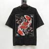 Japanese Koi Carp Fish Cherry Blossom T Shirt Washed Cotton Street TShirt  Retro Men Women Streetwear Printed Tops Tees
