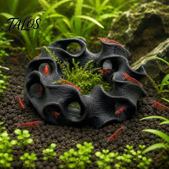 Betta Fish Hideout 3D Printed Aquarium Cave, Wavy Hollow Ring Shrimp Shelter, Safe Shelter for Tank Breeding Hiding Hole Decor, Ornament Snails Stable