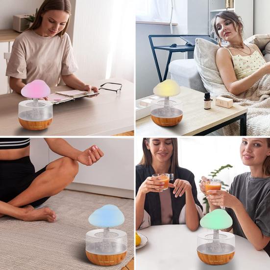 Humidificateur Nuage Pluie avec Lumière LED 7 Couleurs Faible Bruit Créatif