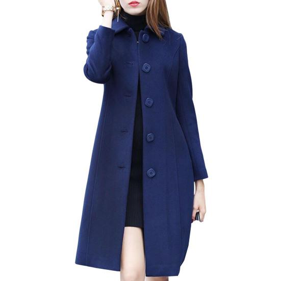 Lady Fall Winter Woolen Coat Turn-down Collar Single-breasted Loose Mid Length Thick