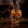Skull Wine Glass Day of The Dead Glass, with 3D Relief Painting, Hand-Painted Durable Whiskey Tasting Cup Gothic Cup, for Halloween Parties And Theme